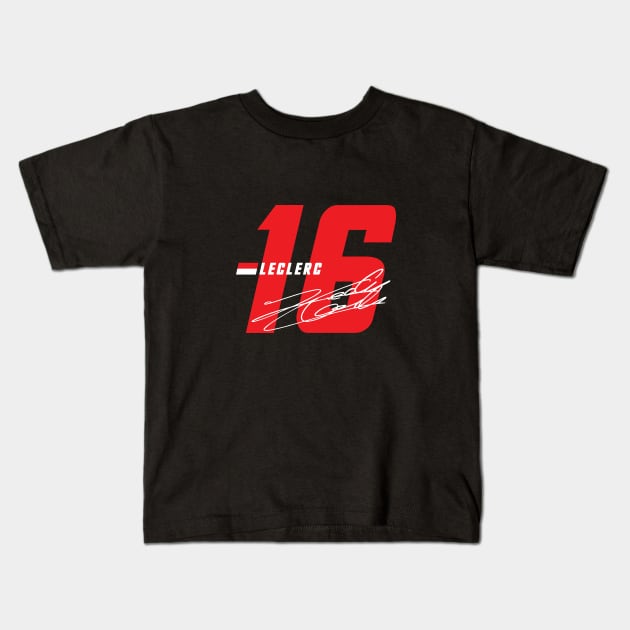 Charles Leclerc 16 Signature Number Kids T-Shirt by petrolhead
